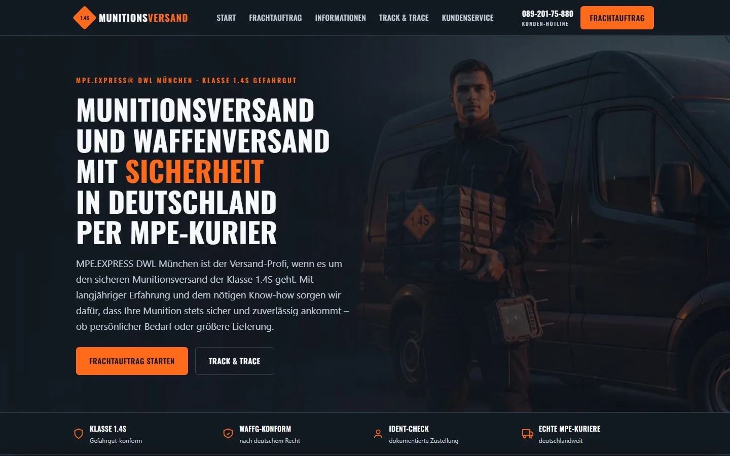 Aktuelle Startseite von Munitionsversand.com – 1.4 S Munitionsversand